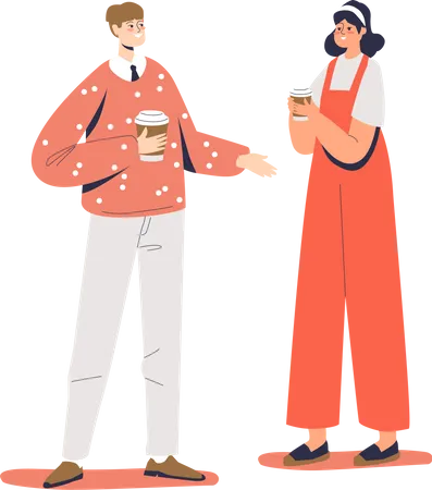 Couple holding coffee disposable cups  Illustration