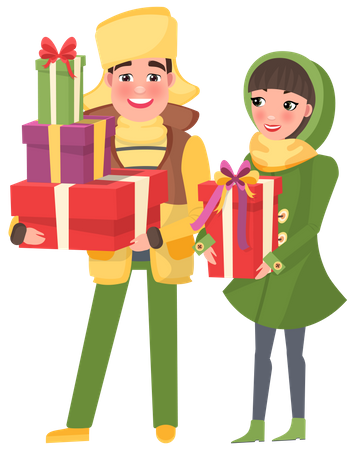 Couple Holding doing christmas gift shopping Illustration