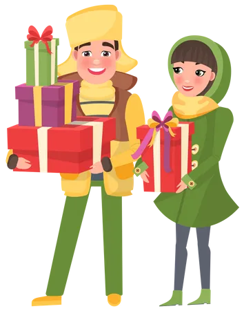 Couple Holding doing christmas gift shopping  Illustration