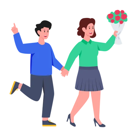 Couple holding flower bouquet  Illustration