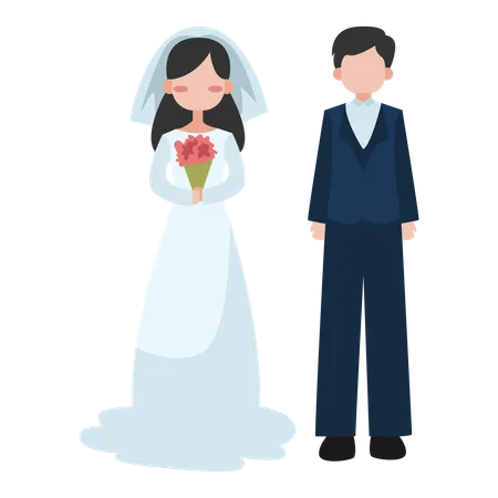 Couple holding flower bouquet  Illustration