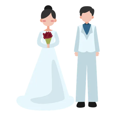 Couple holding flower bouquet  Illustration