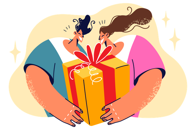 Couple holding gift box  Illustration