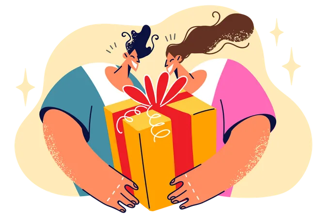 Couple holding gift box  Illustration