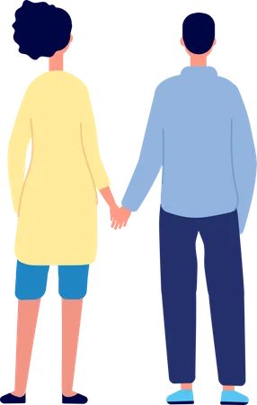 Couple holding hands and walking Illustration