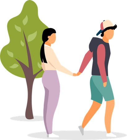 Couple holding hands at park Illustration