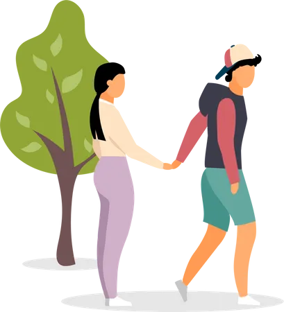 Couple holding hands at park Illustration