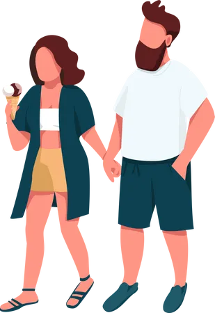 Couple holding hands while eating ice cream Illustration