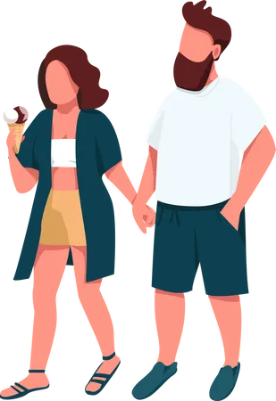 Couple holding hands while eating ice cream  Illustration