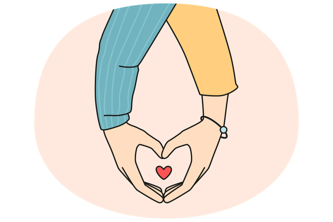Couple holding hands while making heart symbol  Illustration