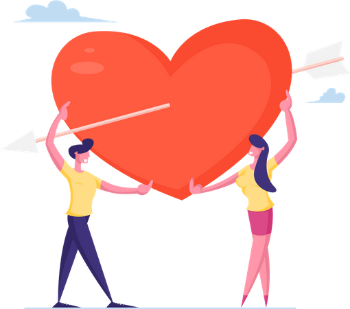 Couple holding heart Illustration
