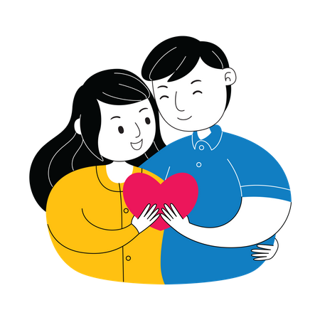 Couple holding heart Illustration