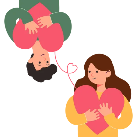 Big Isolated Cartoon Vector Of Young Girl And Boy In Love Couple Sharing And Caring Love Light Color Backgrounded Illustration Illustration