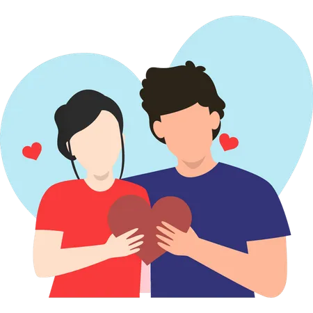 The Boy And The Girl Are Holding Heart Illustration