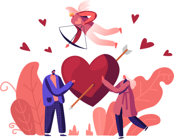 Couple holding heart and sharing love Illustration