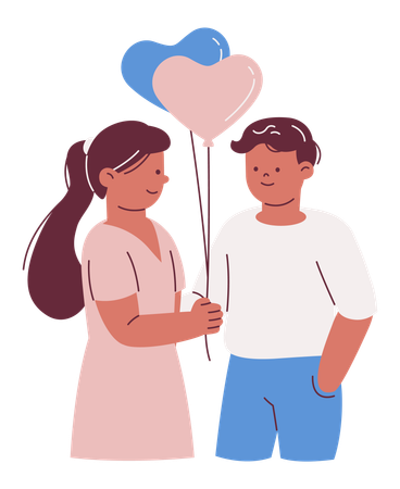 Couple Holding Heart Balloons  Illustration