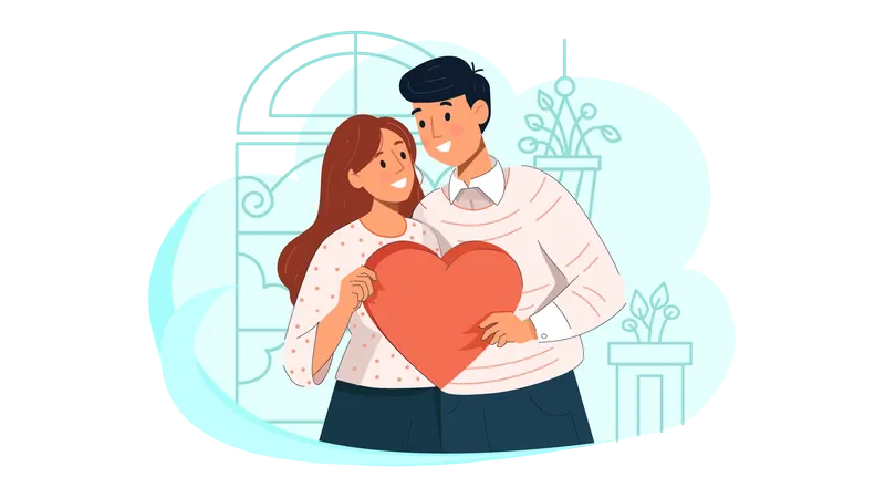 Couple holding heart  Illustration