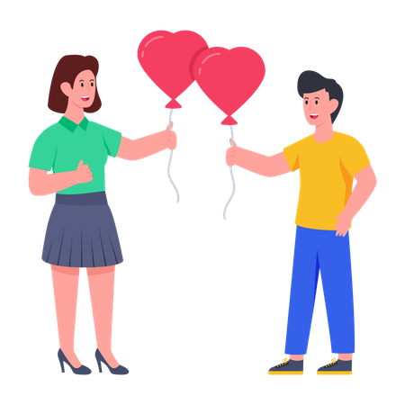 Couple holding heart shaped balloon Illustration