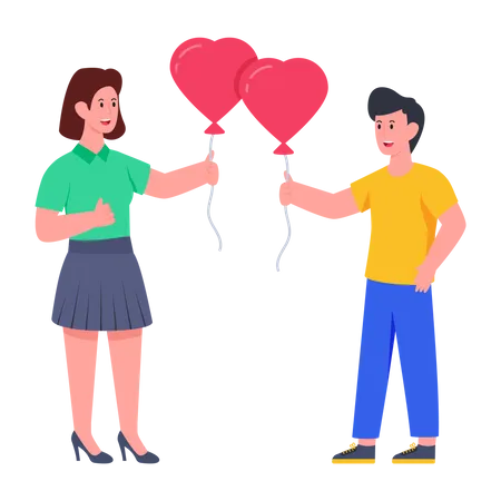 Couple holding heart shaped balloon  Illustration
