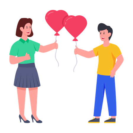 Couple holding heart shaped balloon  Illustration