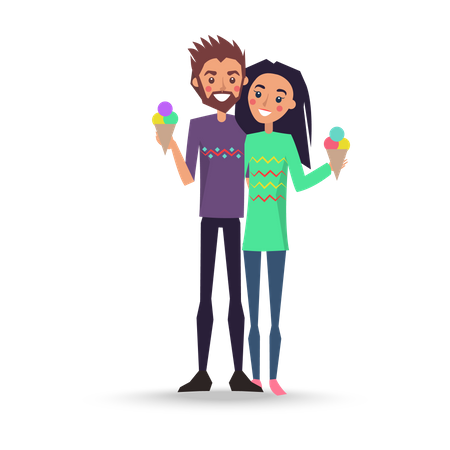 Couple holding ice cream cone in hand Illustration