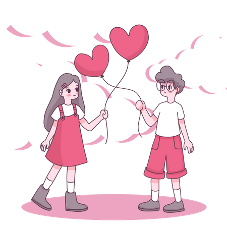 Couple holding love balloon Illustration