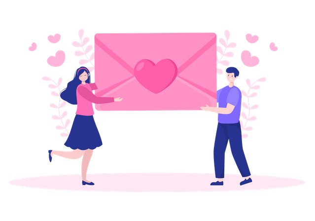 Couple holding Love Letter Illustration