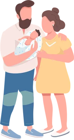 Couple holding newborn baby Illustration