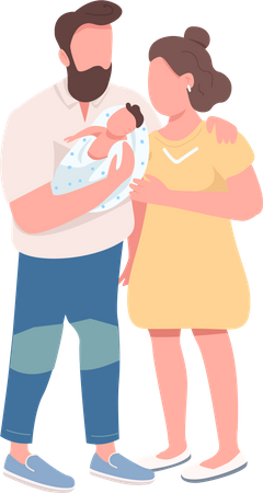 Couple holding newborn baby  Illustration
