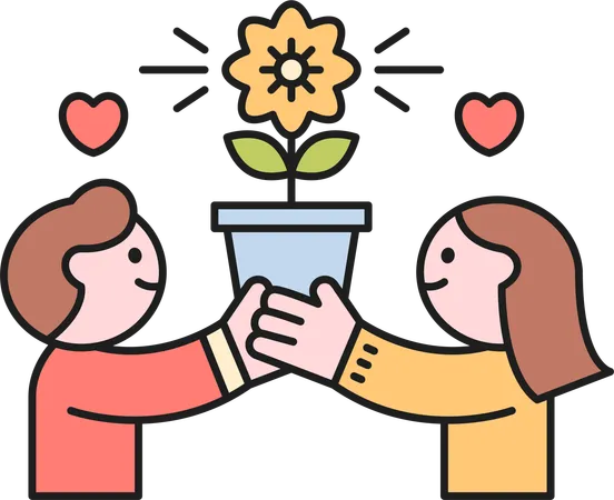 Couple holding plant pot  Illustration