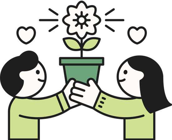 Couple holding plant pot  Illustration