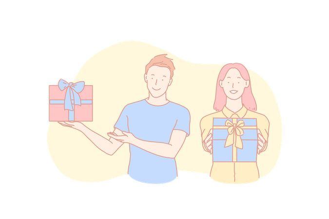 Couple holding presents for special occasion  Illustration