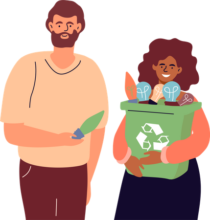 Couple holding recycle bin  Illustration