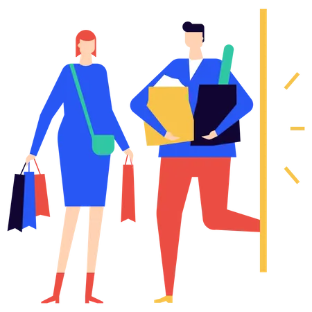 Couple holding shopping bags Illustration