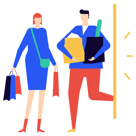 Couple holding shopping bags  Illustration