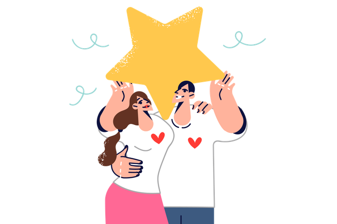 Couple holding star as symbol of love  일러스트레이션