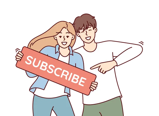 Couple holding subscribe sign  Illustration