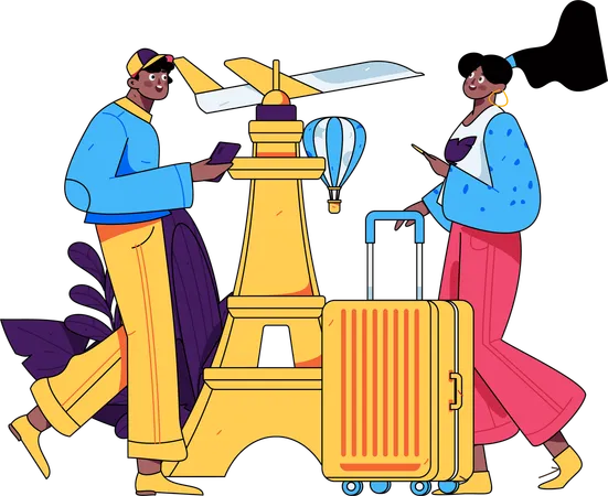 Couple holding their luggage bags  Illustration