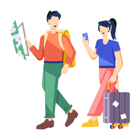 Couple holding trip map  Illustration