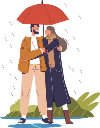 Couple holding umbrella  Illustration