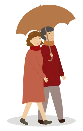 Couple holding umbrella Illustration