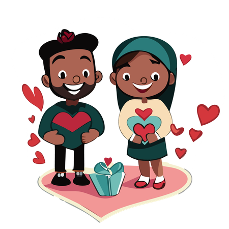 Couple holding valentine gift  Illustration