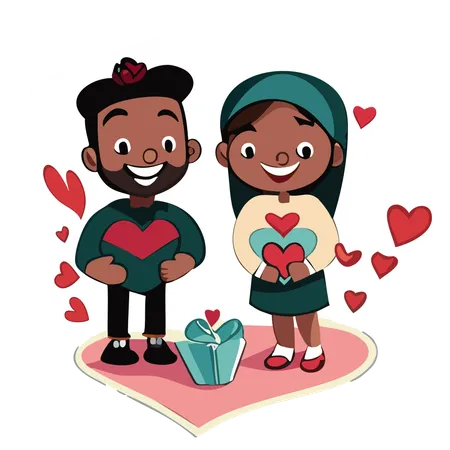 Couple holding valentine gift  Illustration