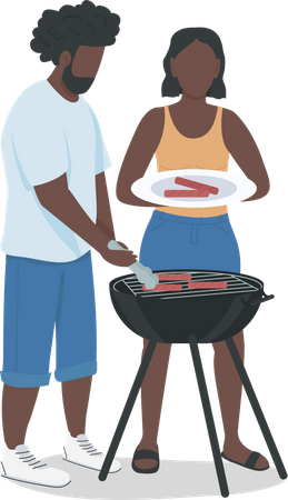 Couple hosting barbeque party Illustration