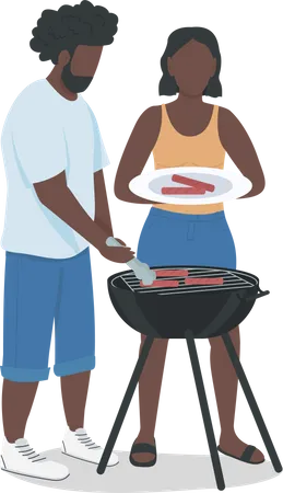 Couple hosting barbeque party  Illustration