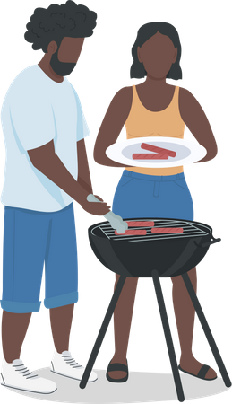 Couple hosting barbeque party  Illustration