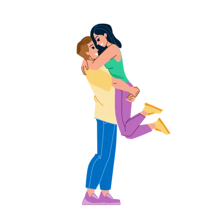 Couple Hugging Vector Love Man Hug Happy Woman Romantic People Young Romance Home Together Couple Hugging Character People Flat Cartoon Illustration Illustration