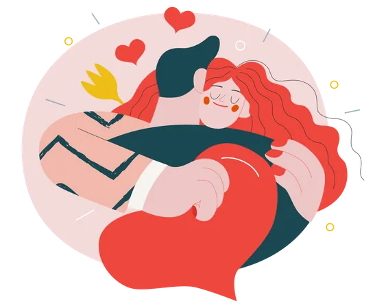 Embracing Couple Valentines Day Graphics Modern Flat Vector Concept Illustration A Young Hetoresexual Couple Hugging Woman Holds A Big Heart And Soft Cute Characters In Love Concept Illustration