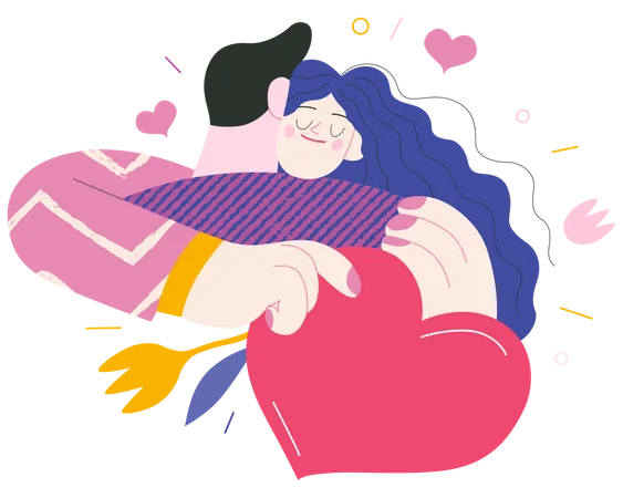 Embracing Couple Valentines Day Graphics Modern Flat Vector Concept Illustration A Young Hetoresexual Couple Hugging Woman Holds A Big Heart And Soft Cute Characters In Love Concept Illustration