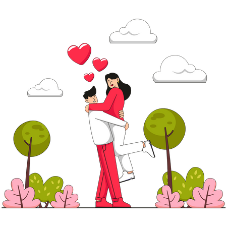 Couple hugging during spring fall  Illustration